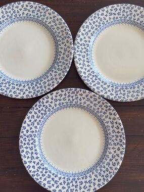 3 English Ironstone Province Blue White Vintage 10.75” Dinner Plates Set of 3